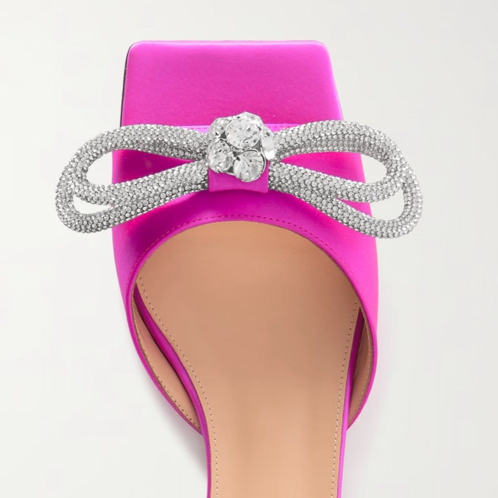 🌺 MACH & MACH🌺 Double Bow Embellished Satin Mules Size: 37.5 - Picture 3 of 15